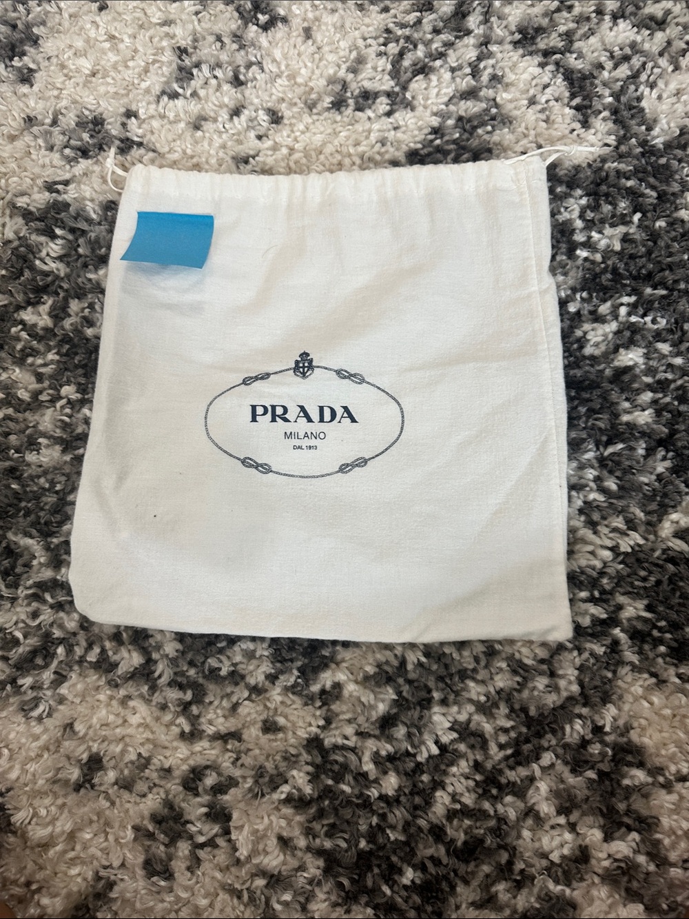 Prada White Drawstring Dust Bag with Blue Accent